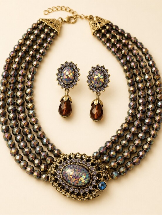 Jewelry - 💎Royal Amethyst Crystal Statement Necklace and Earring Set